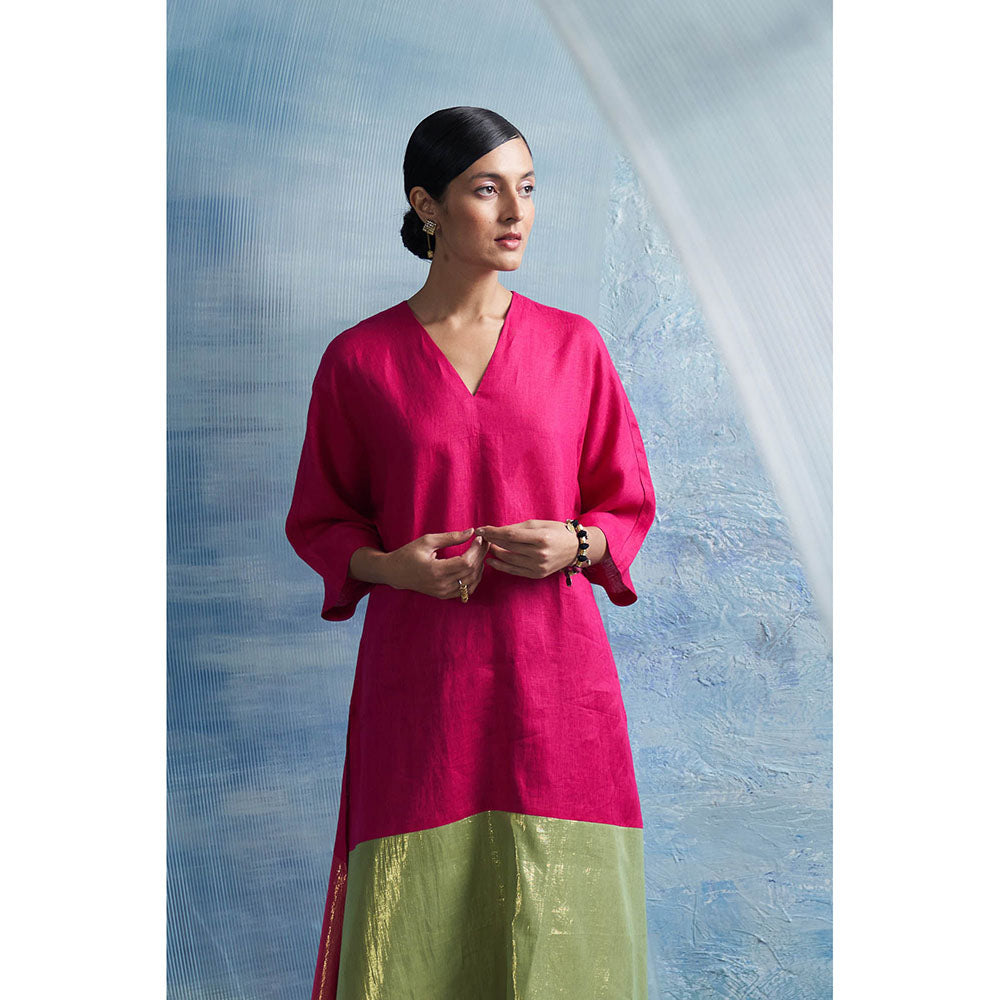 Charkhee Aura Asymmetric Pink Kurta with Palazzo and Dupatta (Set of 3)