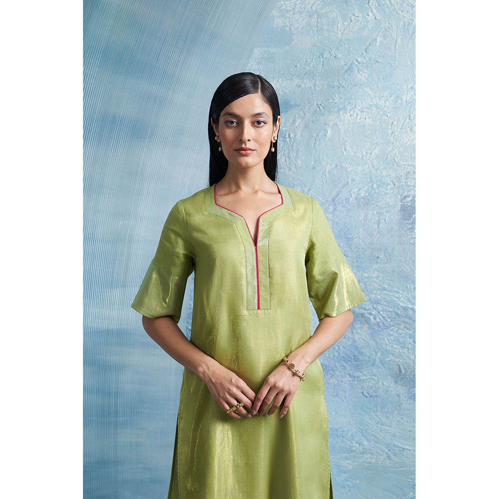 Charkhee Aura A-Line Green Kurta with Palazzo and Dupatta (Set of 3)