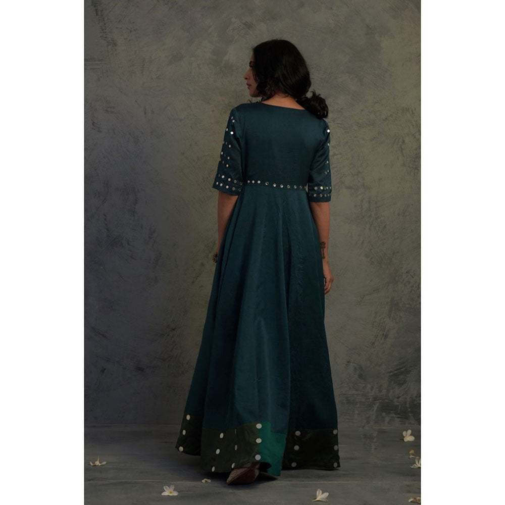 Charkhee Teal Blue Chanderi Anarkali Kurta with Dupatta (Set of 2)