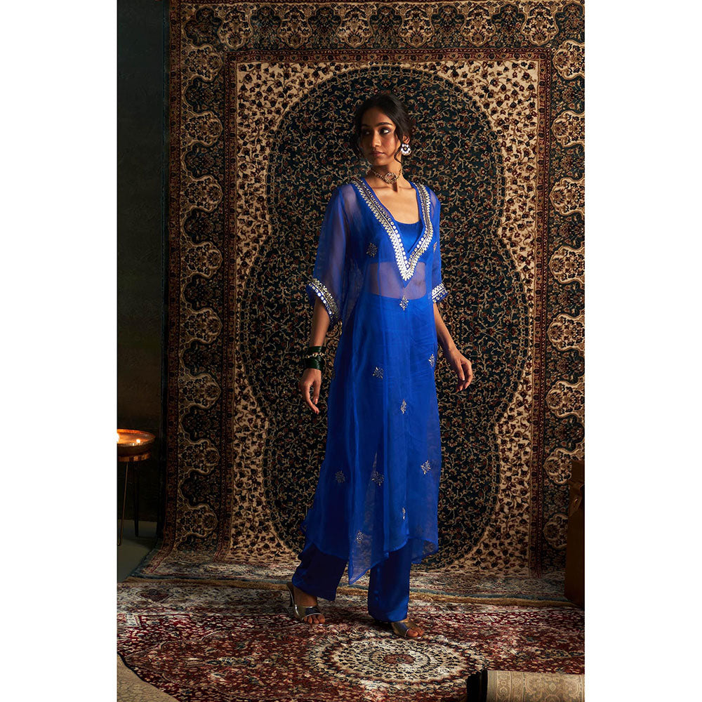 Charkhee Blue Neel Embroidered V Neck Kurta with Bustier and Pant (Set of 3)