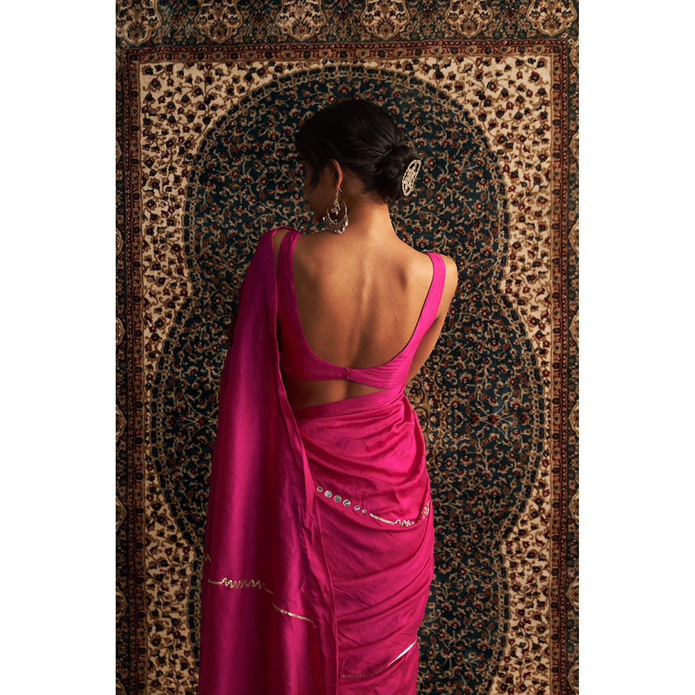 Charkhee Prarambh Rani Pink Embroidered Chanderi Saree with Stitched Blouse