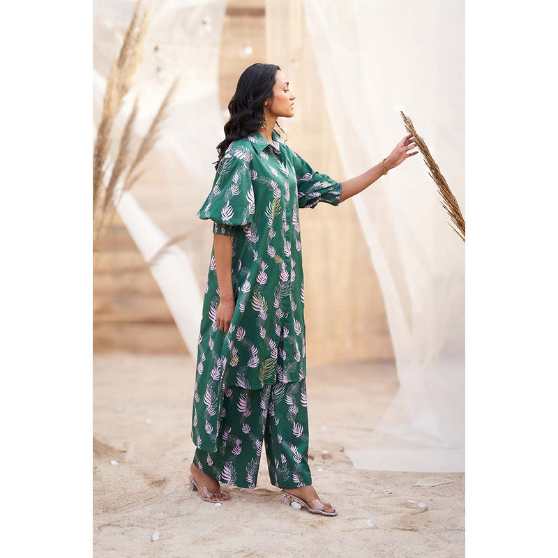 Charkhee Green Hi Lo Printed Co-Ord (Set of 2)