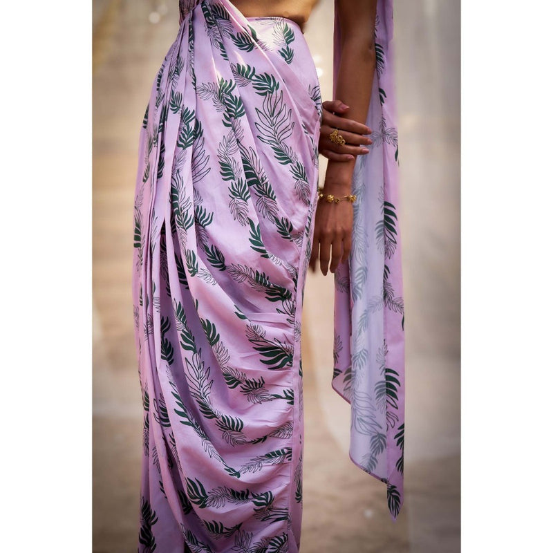 Charkhee Lavender Drape Saree with Attached Blouse