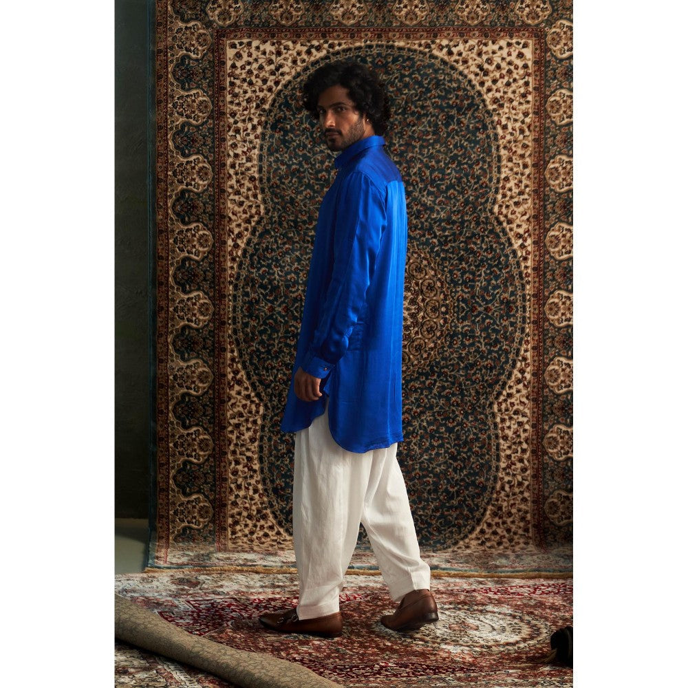 Charkhee Prarambh Blue Embroidered Pathani with Salwar