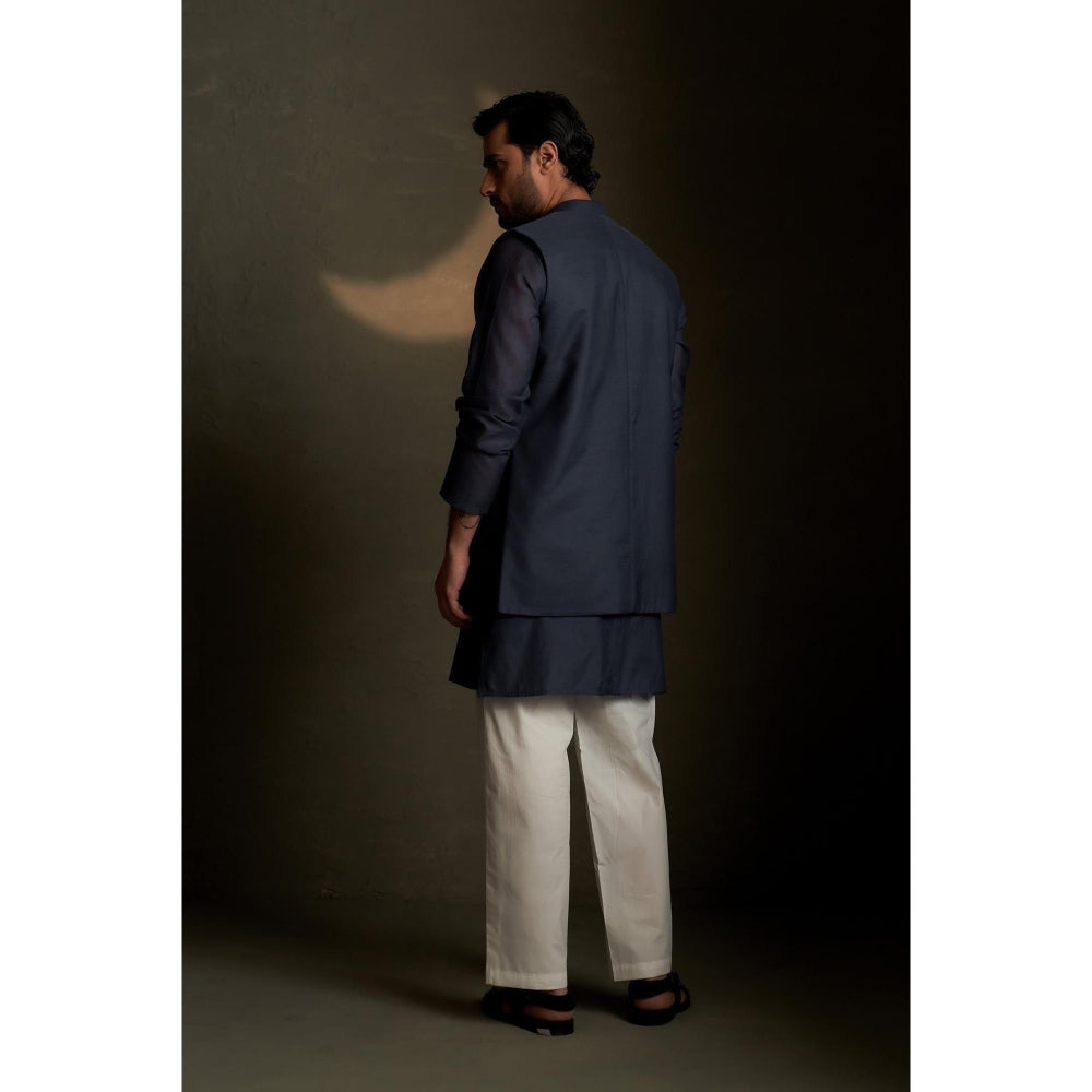 Charkhee Blue Dusk Long Kurta with Pyjama and Jacket