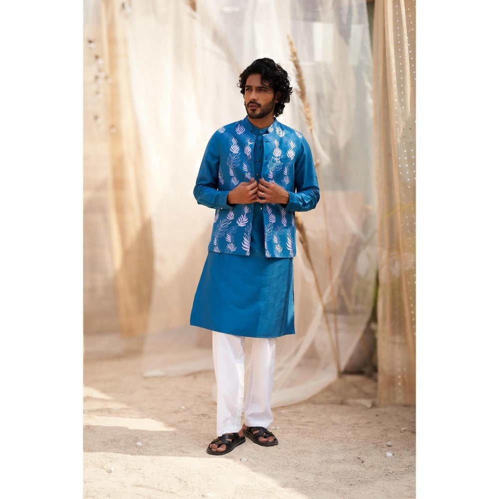 Charkhee Ocean Blue Kurta with Pant and Jacket