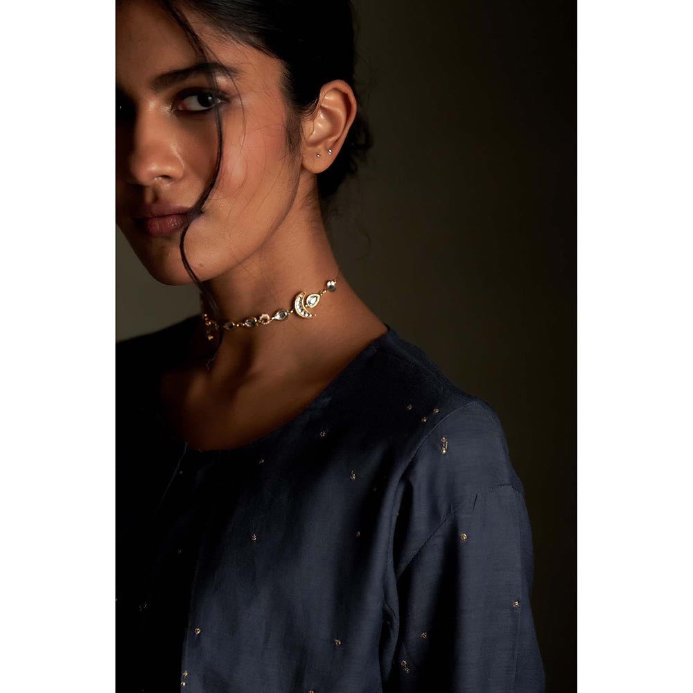 Charkhee Blue Dusk Chand Kurti Skirt Set