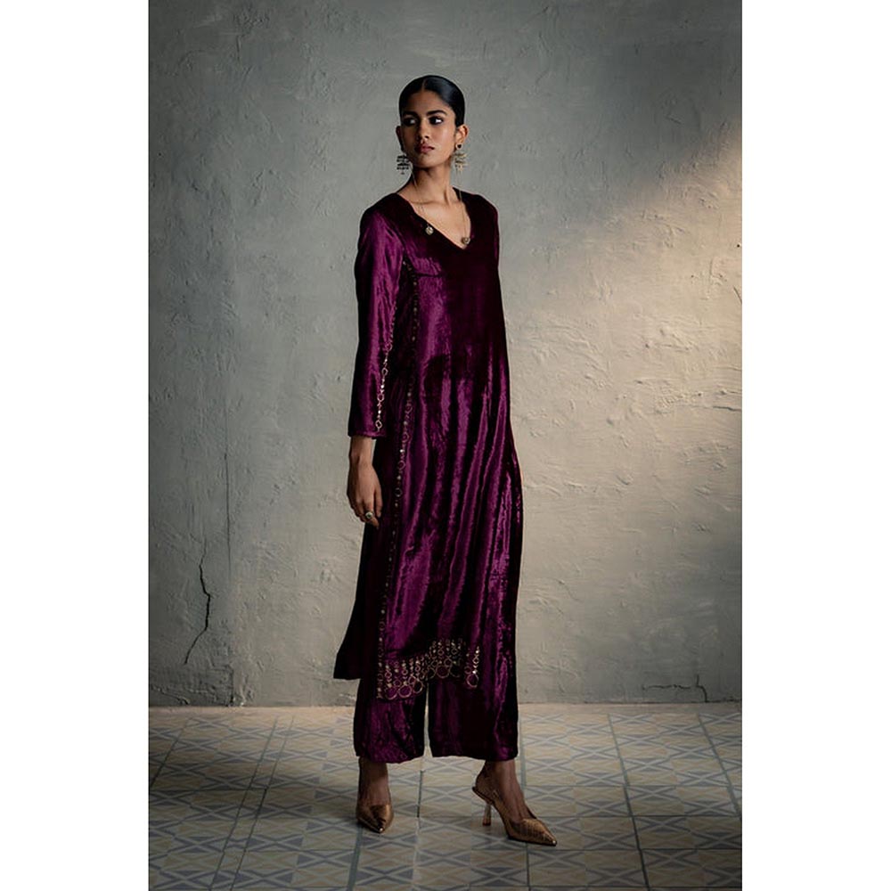 Charkhee Velvet Pink Kurta With Pant And Dupatta