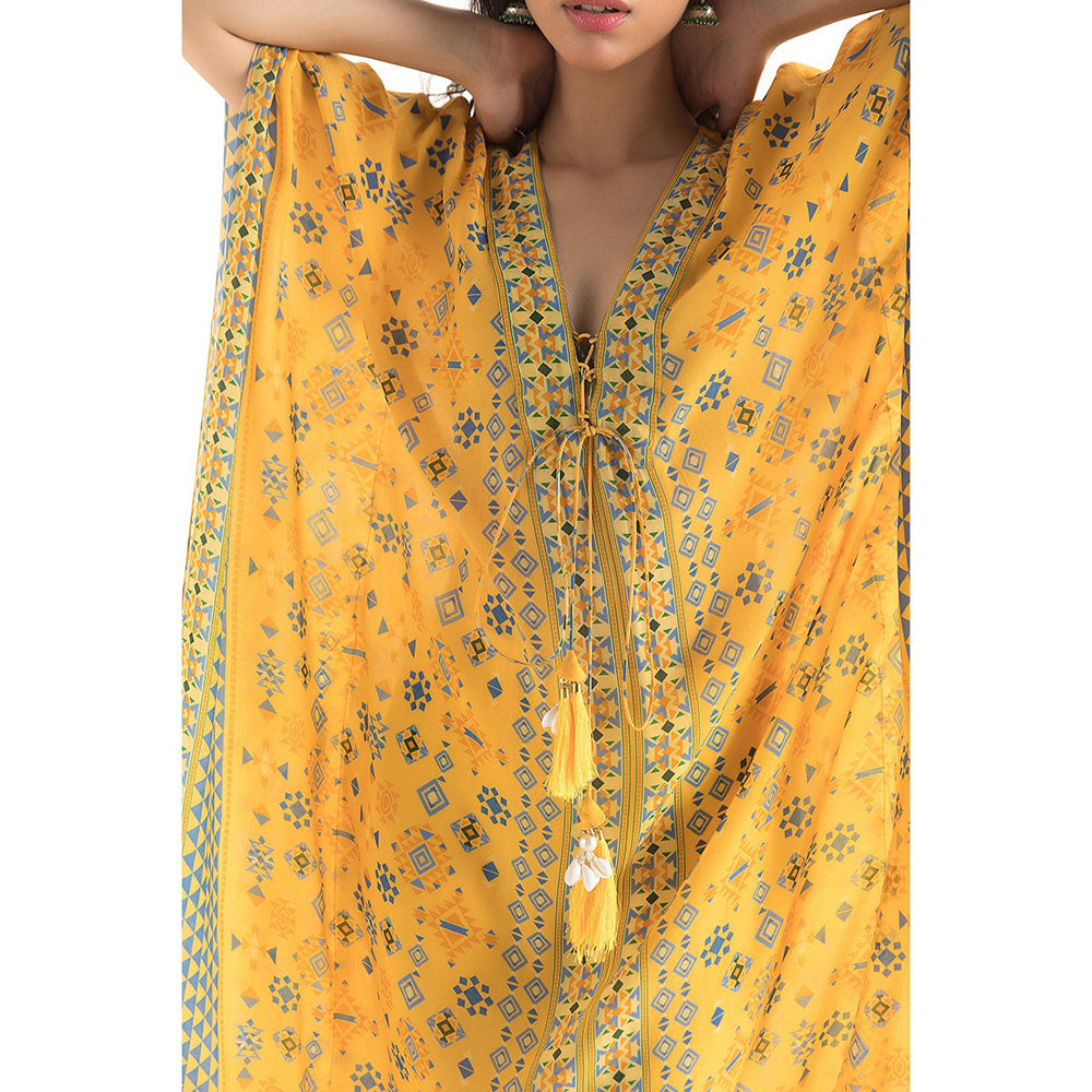 Chhavvi Aggarwal Yellow Printed Kaftan Dress