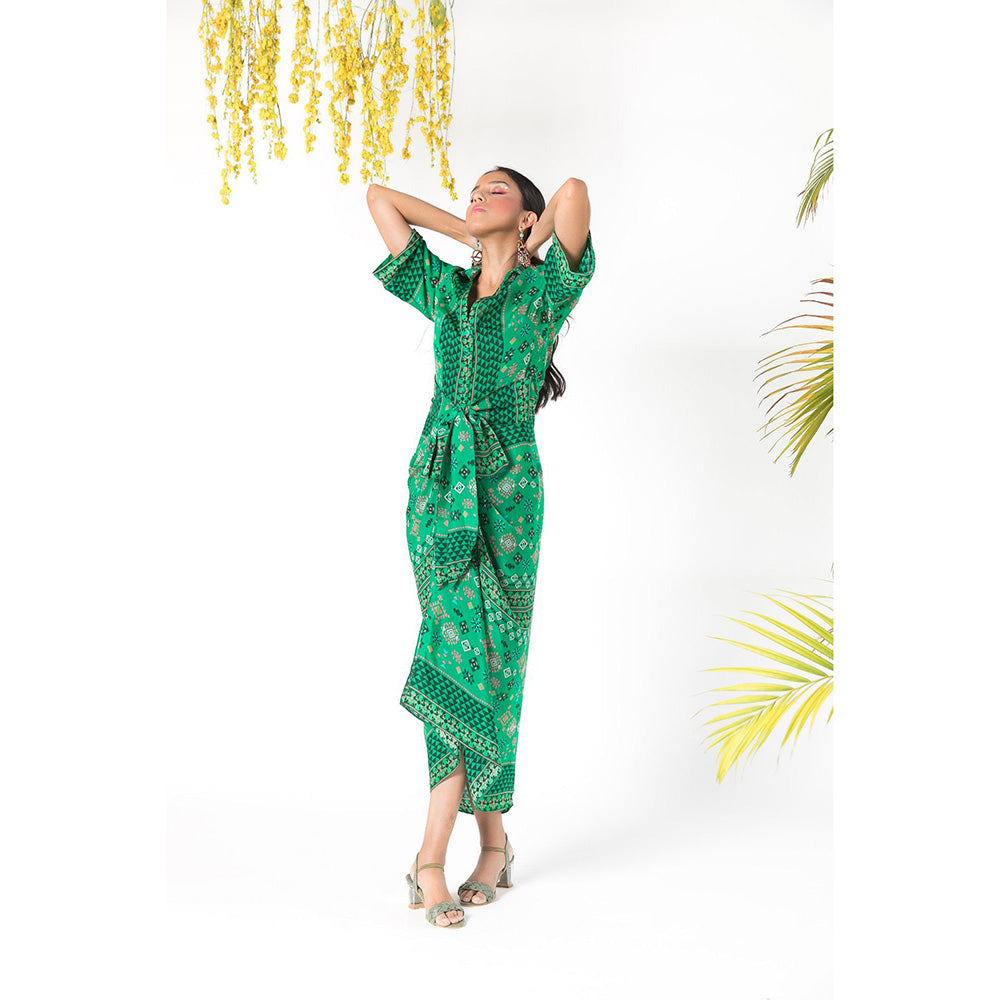 Chhavvi Aggarwal Green Printed Shirt Maxi Dress