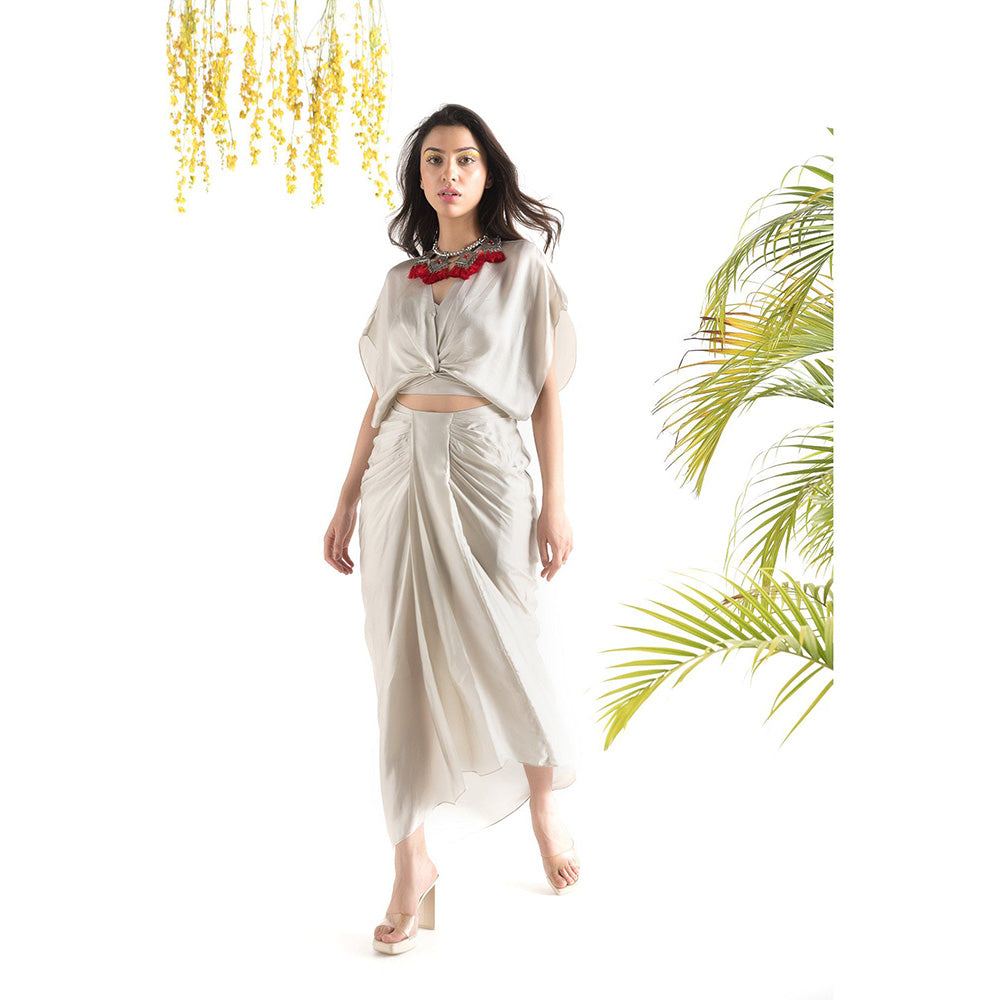 Chhavvi Aggarwal Grey Crop Top & Skirt with Inner Co-Ord (Set of 3)