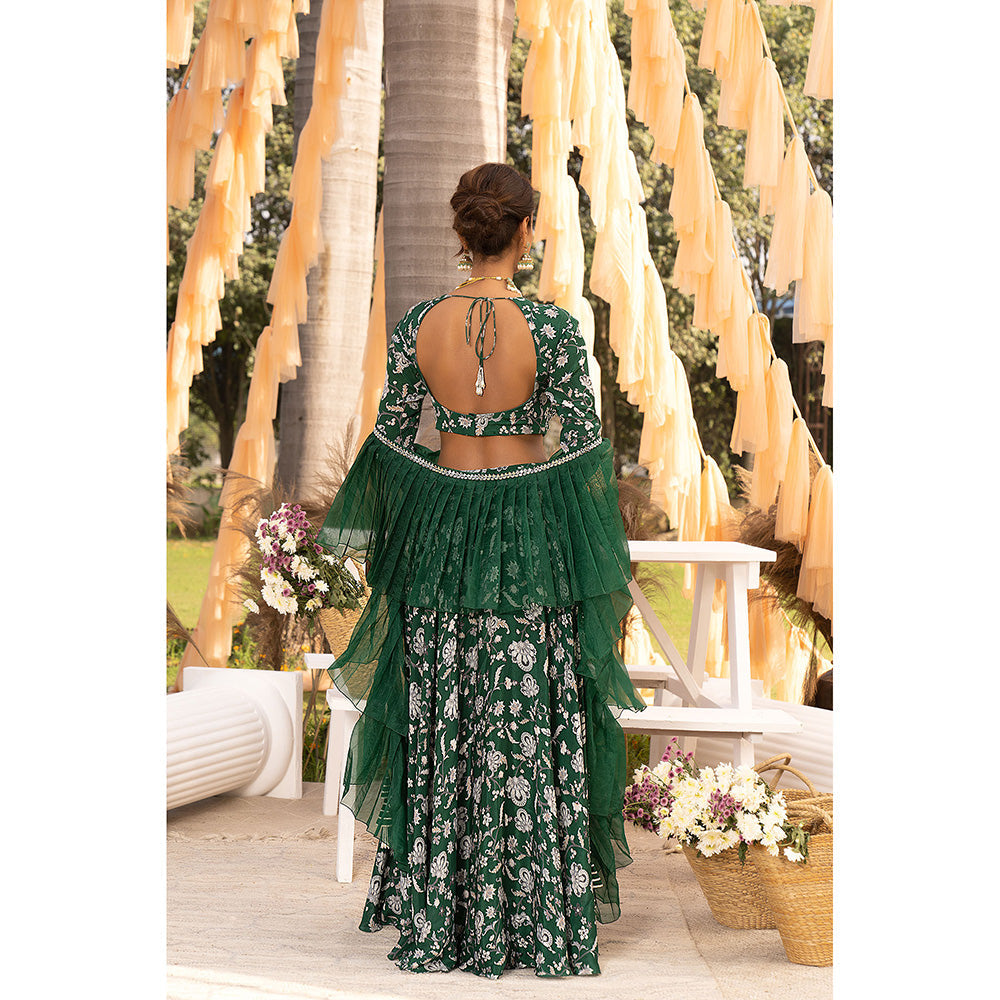 Chhavvi Aggarwal Bottle Green Embellished/Sequined Lehenga with Choli & Dupatta (Set of 3)