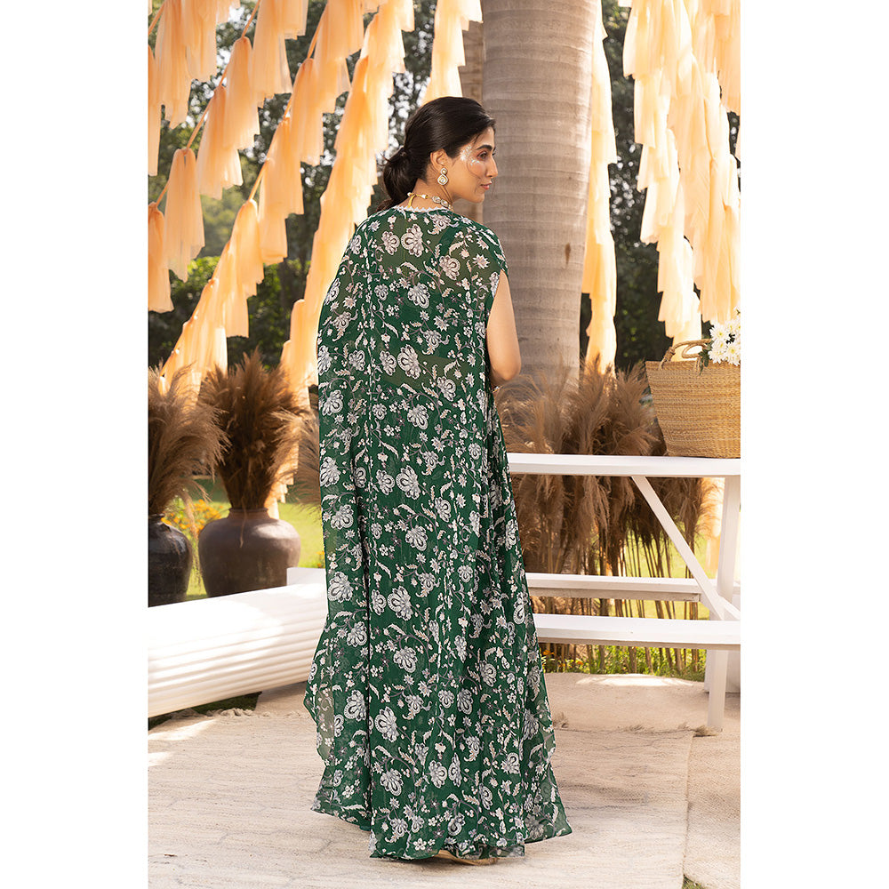 Chhavvi Aggarwal Green Floral Crop Top with Palazzos & Jacket (Set of 3)