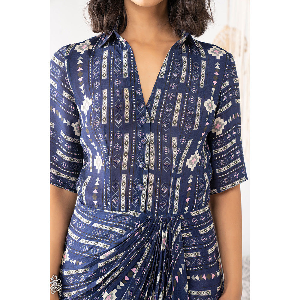 Chhavvi Aggarwal Navy Blue Printed Dress
