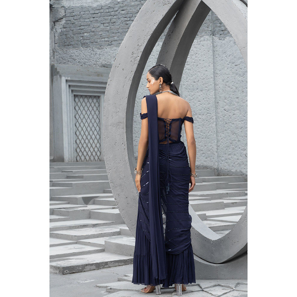 Chhavvi Aggarwal Women Embellished Black Sharara Saree with Blouse (Set of 2)