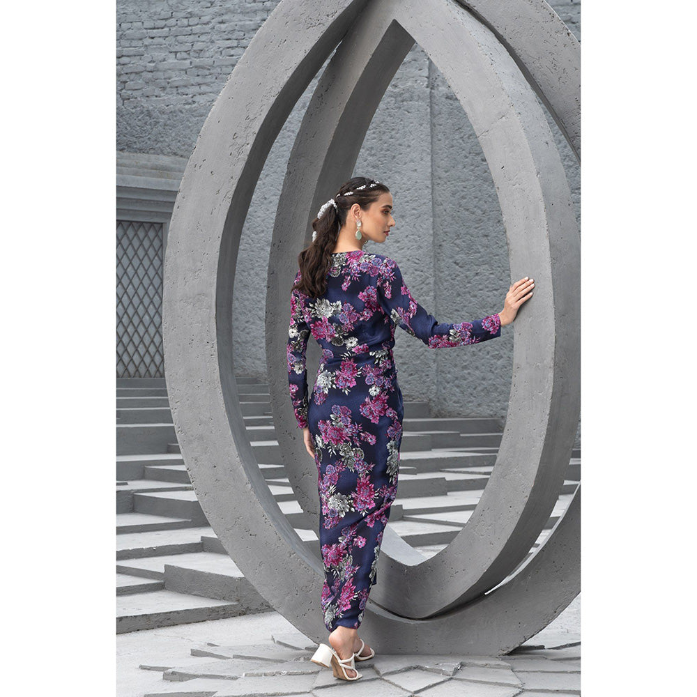 Chhavvi Aggarwal Women Floral Navy Blue Maxi Dress