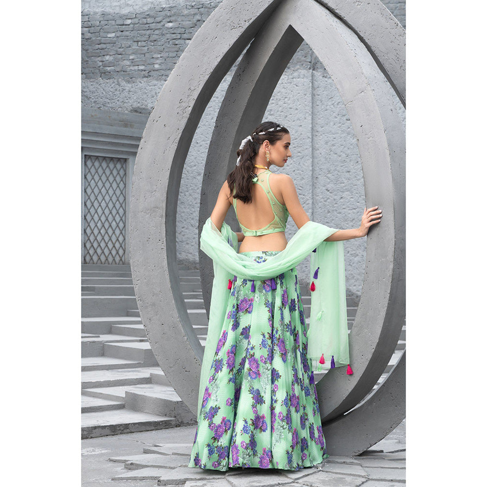 Chhavvi Aggarwal Women Floral Green Lehenga with Choli & Dupatta (Set of 3)