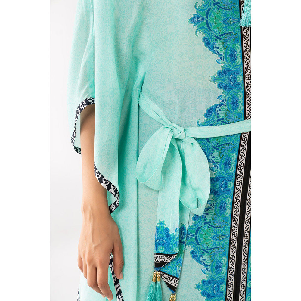 Chhavvi Aggarwal Women Printed Blue Kaftan Dress with Belt (Set of 2)