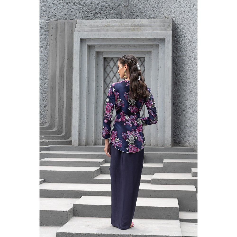 Chhavvi Aggarwal Women Floral Navy Blue Jacket with Skirt (Set of 2)