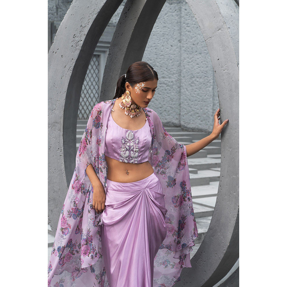 Chhavvi Aggarwal Women Floral Lavender Blouse with Skirt & Cape (Set of 3)