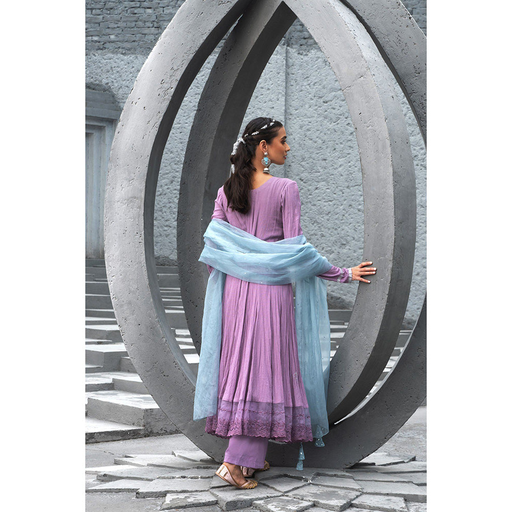Chhavvi Aggarwal Women Embellished Lavender Anarkali Kurta with Pant & Dupatta (Set of 3)