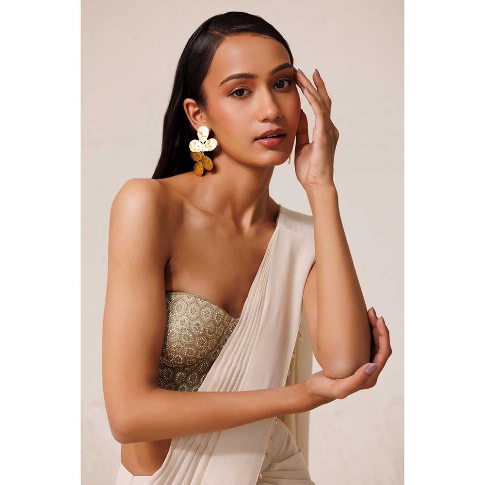 CHHAYA MEHROTRA Ivory Alabaster Saree with Stitched Blouse