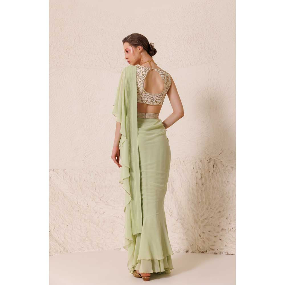 CHHAYA MEHROTRA Green Saree with Stitched Blouse