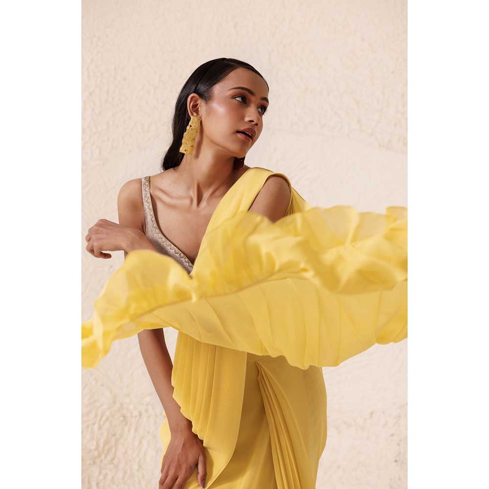 CHHAYA MEHROTRA Yellow Saree with Stitched Blouse