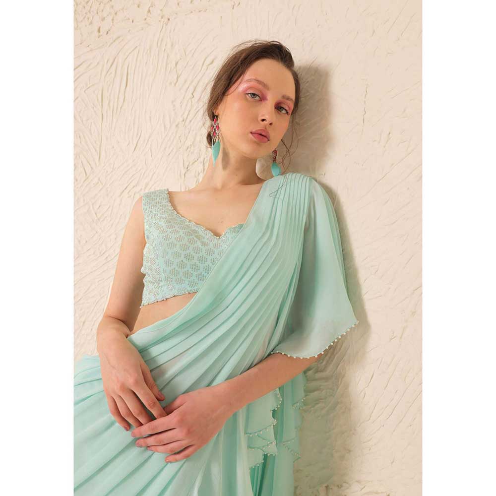 CHHAYA MEHROTRA Blue Saree with Stitched Blouse