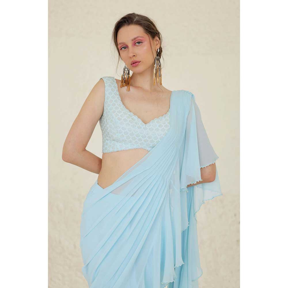 CHHAYA MEHROTRA Blue Emyrean Saree with Stitched Blouse