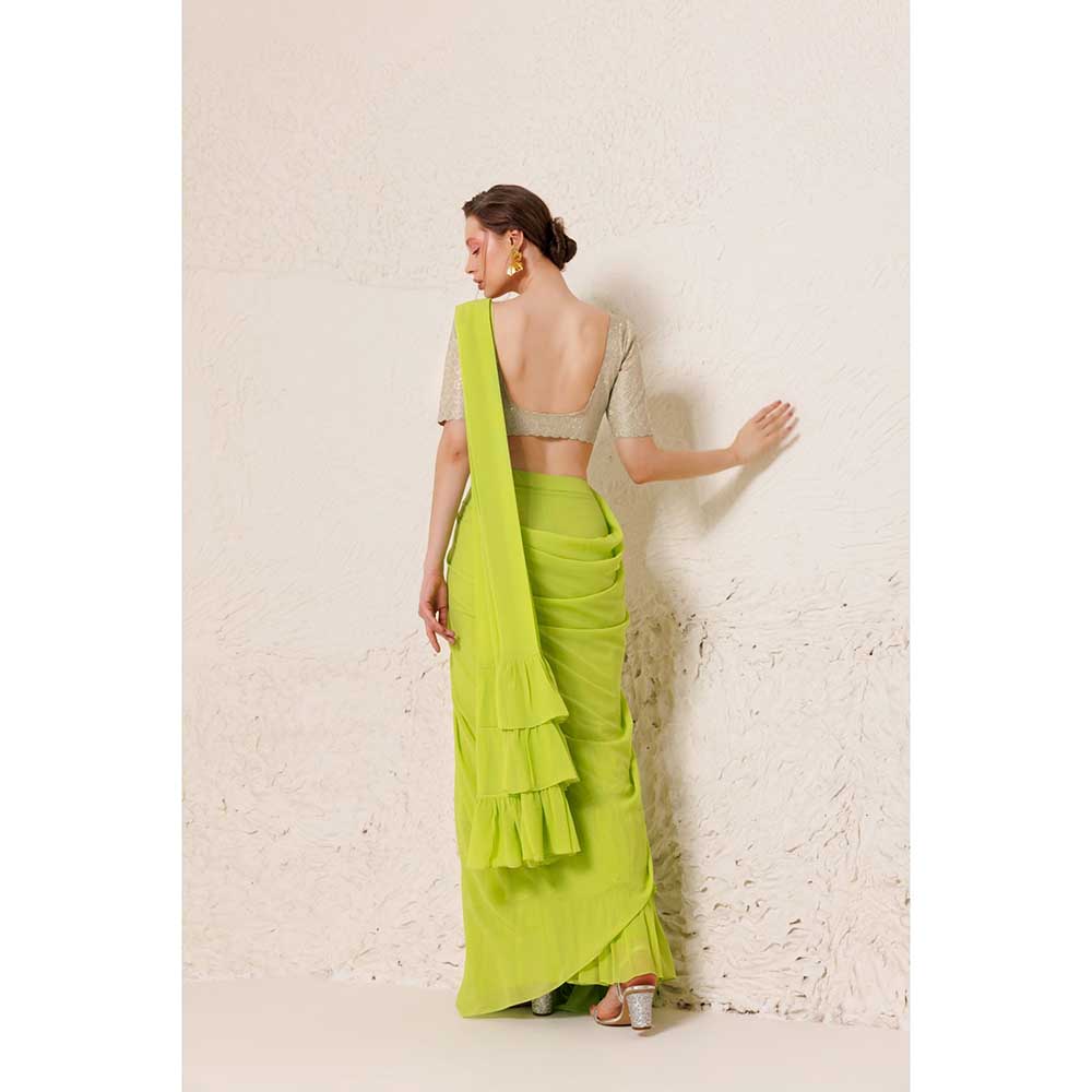 CHHAYA MEHROTRA Green Chartreuse Saree with Stitched Blouse