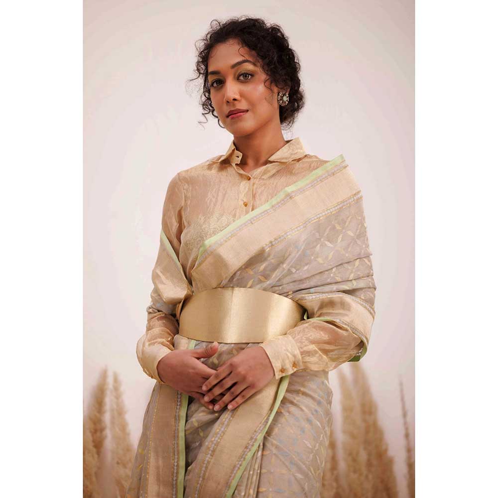 CHHAYA MEHROTRA Grey Chandra Saree with Stitched Blouse