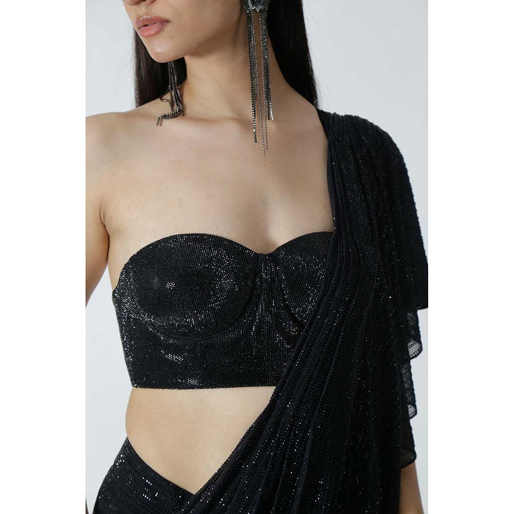 CHHAYA MEHROTRA Black Alya Pre-Draped Saree with Bustier