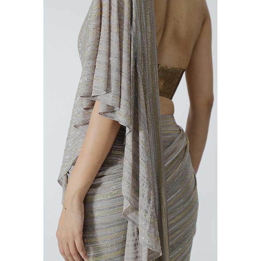 CHHAYA MEHROTRA Grey Ursa Pre-Draped Saree with Bustier