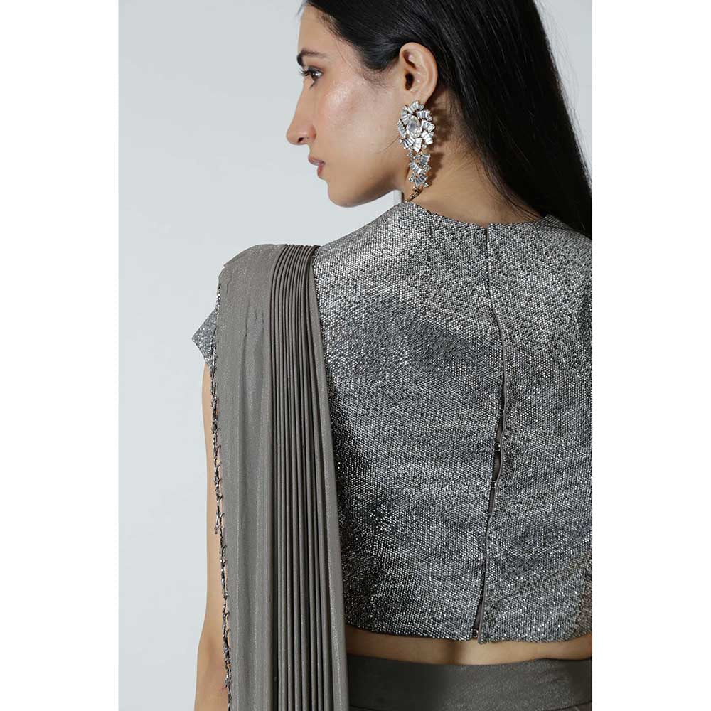 CHHAYA MEHROTRA Brown Selena Pre-Draped Saree with Stitched Blouse