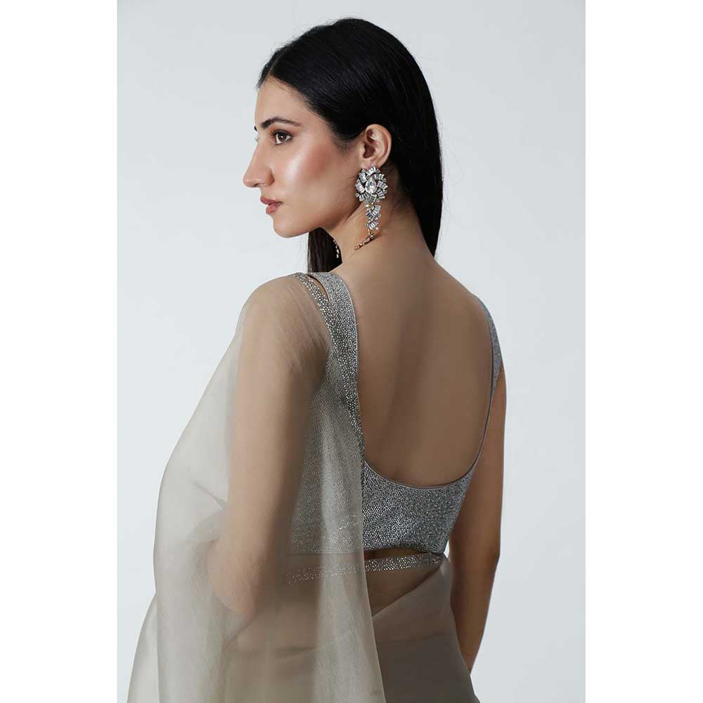 CHHAYA MEHROTRA Silver Leilani Saree with Stitched Blouse