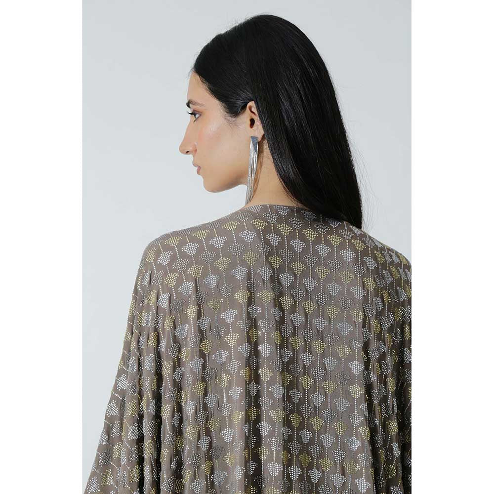 CHHAYA MEHROTRA Brown Thebe Cape with Bralette and Pant (Set of 3)