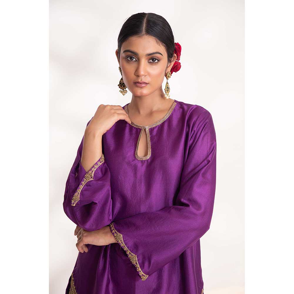 CHHAYA MEHROTRA Purple Lekha Kurti with Pant (Set of 2)