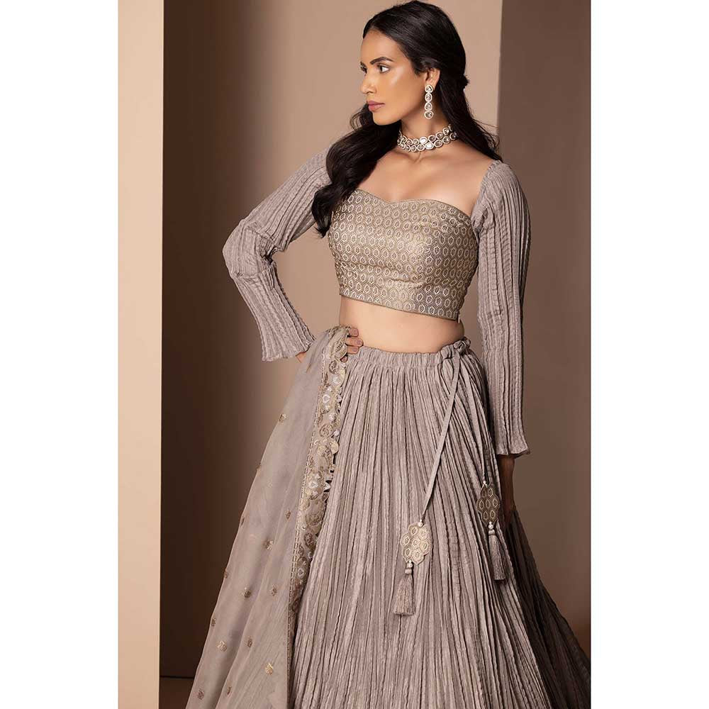 CHHAYA MEHROTRA Grey Suramya Lehenga with Blouse and Dupatta (Set of 3)