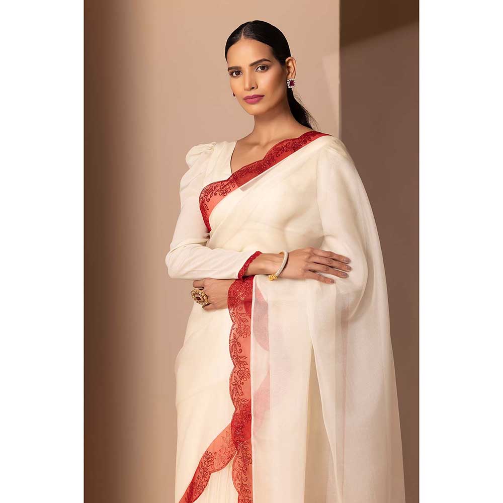 CHHAYA MEHROTRA Off White Srija Saree with Stitched Blouse