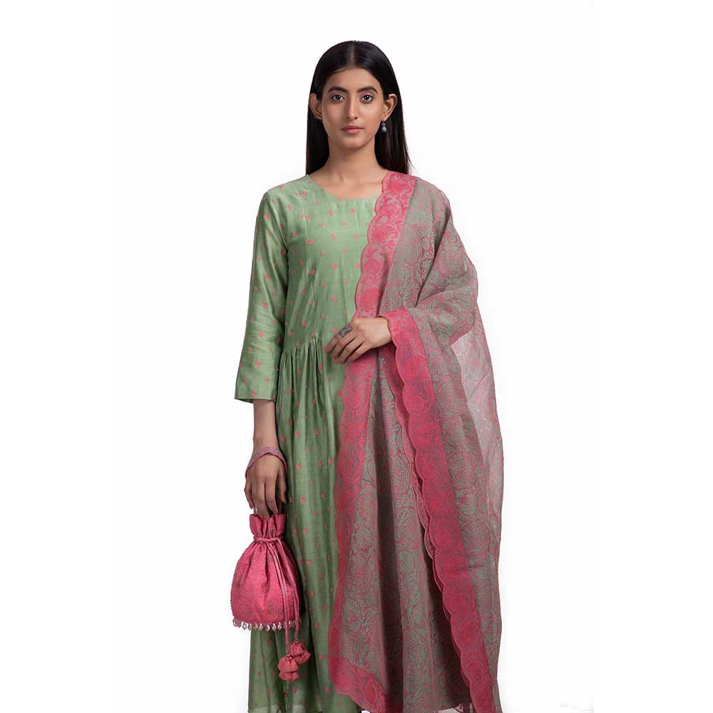 CHHAYA MEHROTRA Olive Amodini Kurta with Pant and Dupatta (Set of 3)