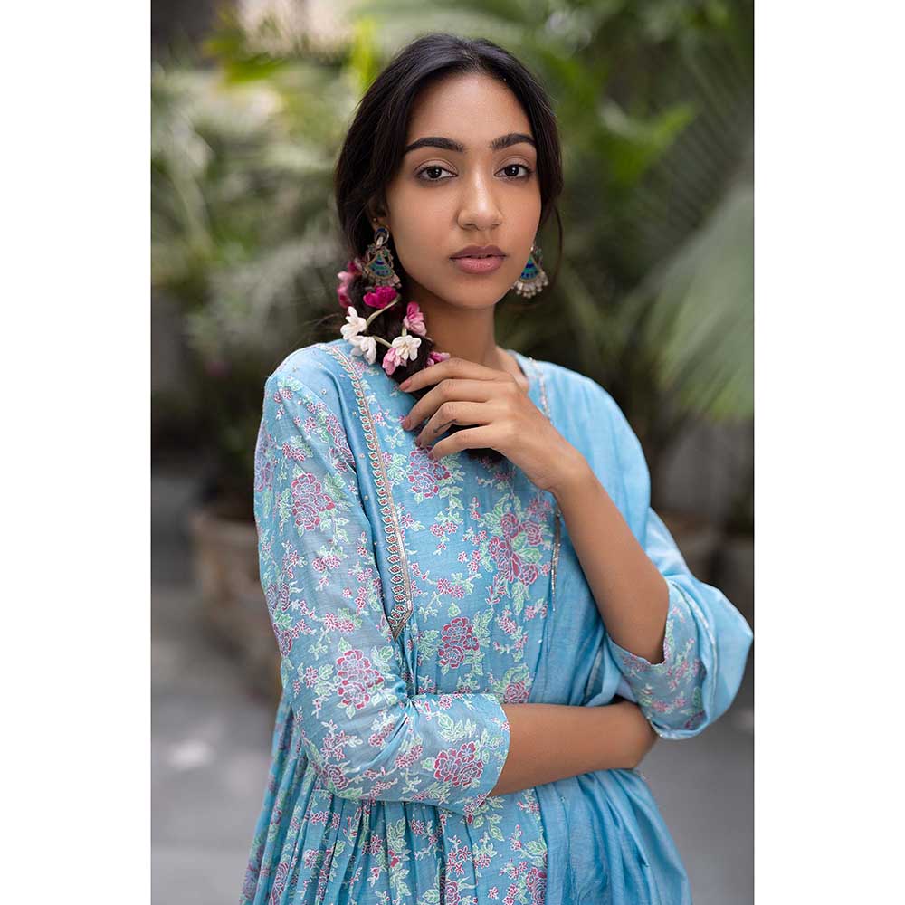 CHHAYA MEHROTRA Blue Vaamika Kurta with Pant and Dupatta (Set of 3)