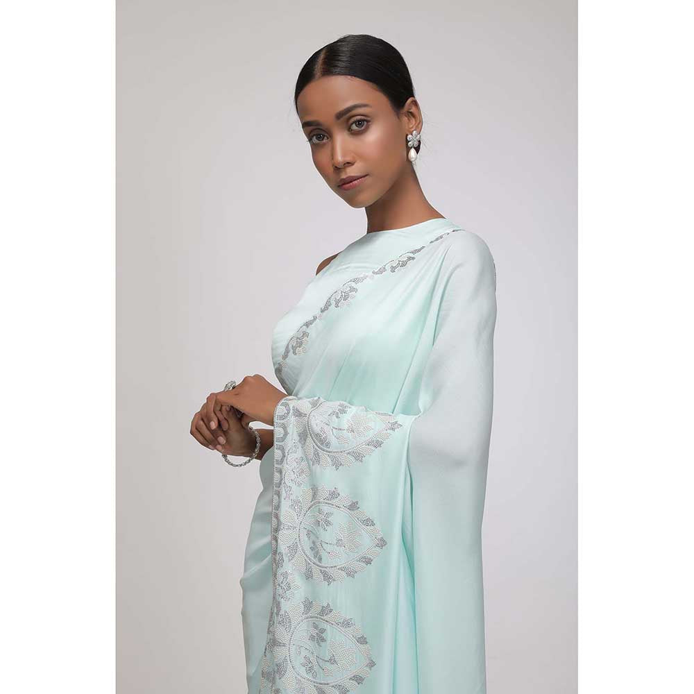 CHHAYA MEHROTRA Blue Whispering Water's Saree with Stitched Blouse