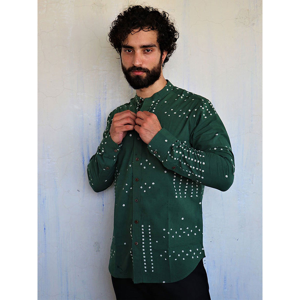 Chidiyaa Deep Sea Green Dots Block Printed Shirt