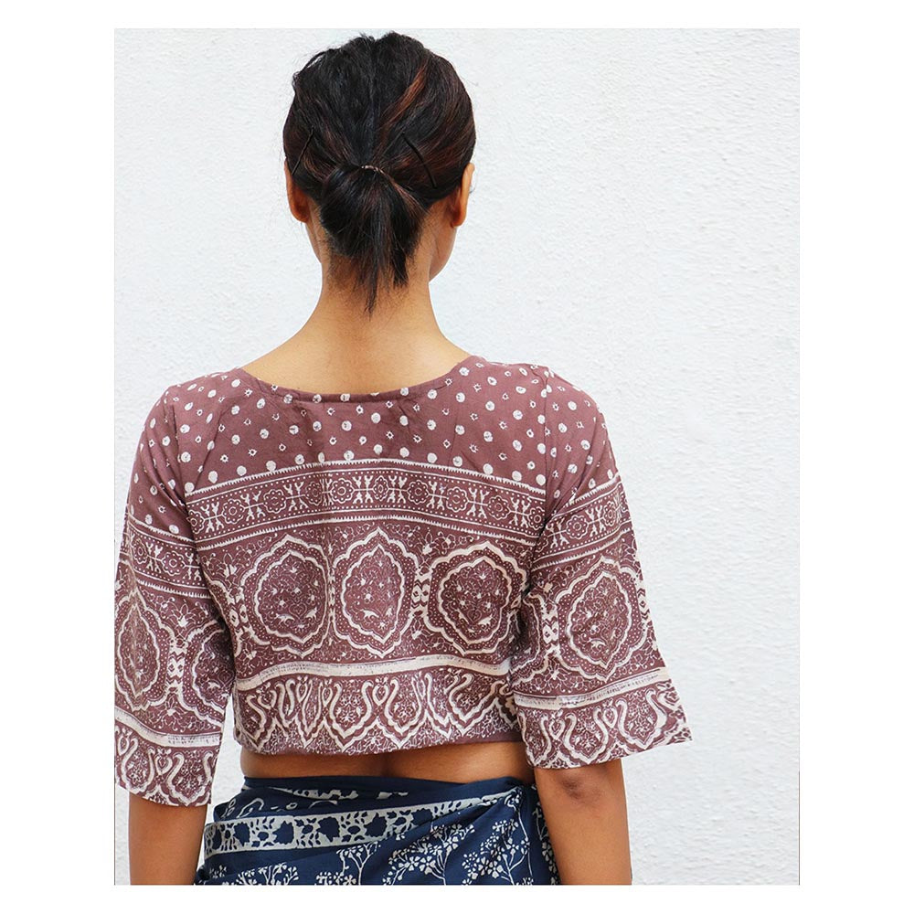 Chidiyaa Paakhi Bourbon Hand Block Printed Cotton Stitched Blouse
