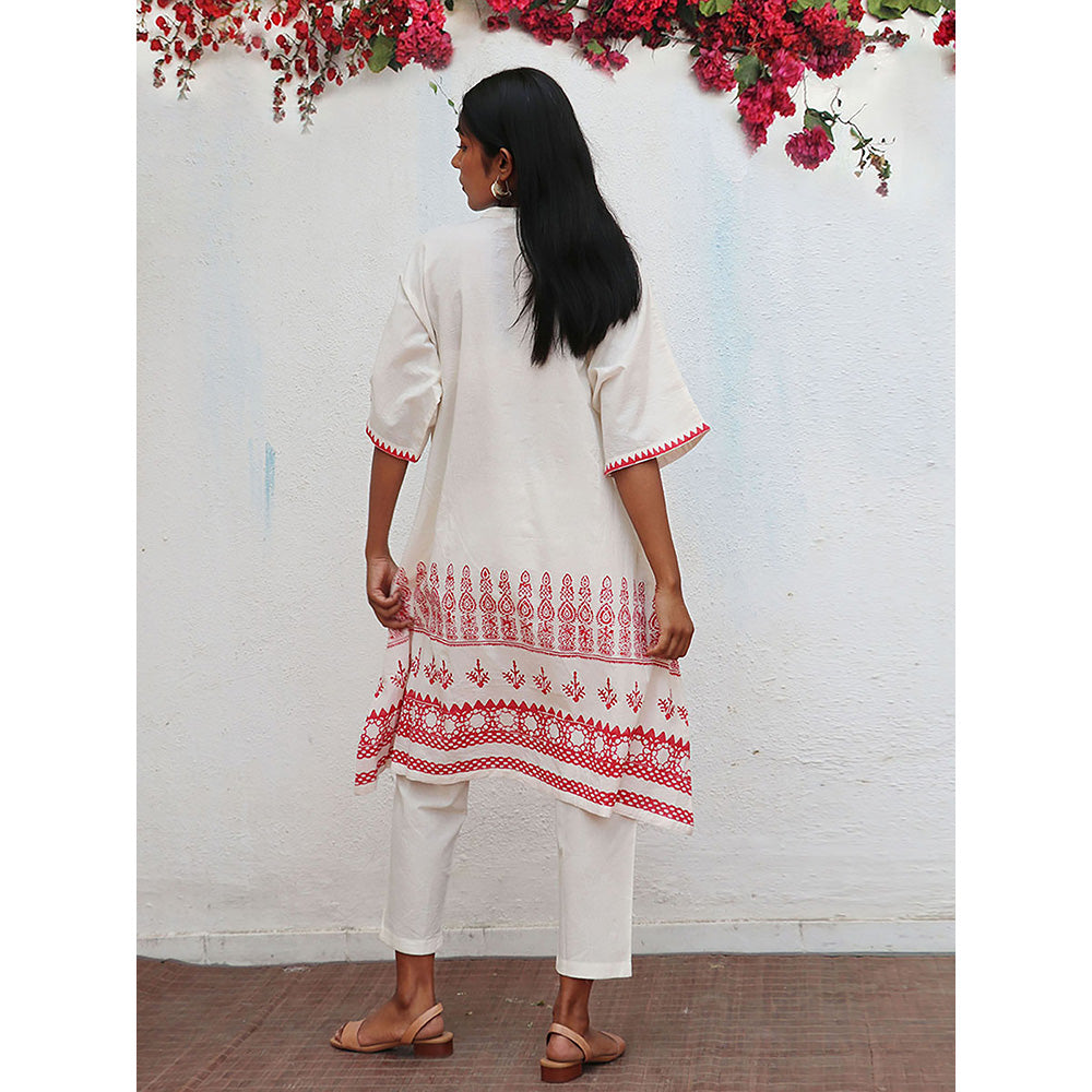 Chidiyaa Bogainvillea Vanalika Block Printed Cotton Kurta & Pant (Set of 2)