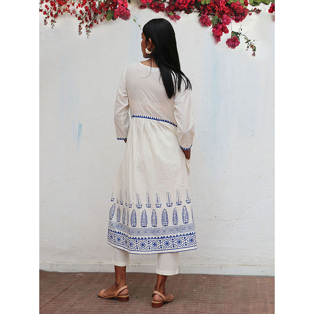 Chidiyaa Bogainvillea Mehuli Block Printed Cotton Kurta & Pant (Set of 2)