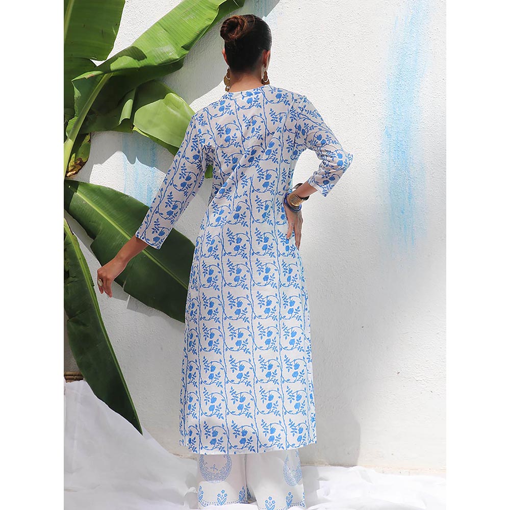 Chidiyaa Walk In The Clouds Estelle Handprinted Cotton Kurta & Palazzo (Set of 2)
