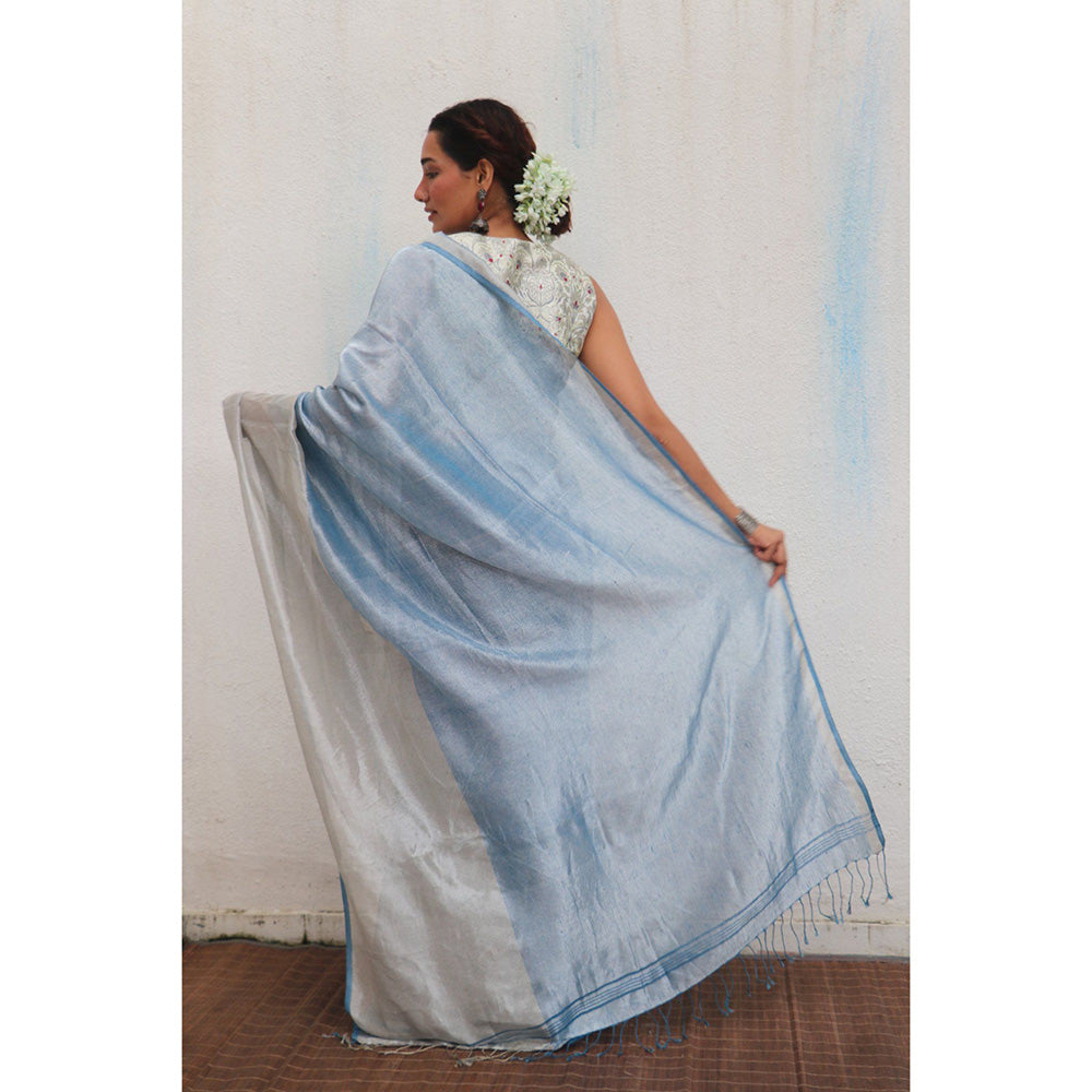 Chidiyaa Jheel Mazha Handwoven Linen Zari Saree without Blouse