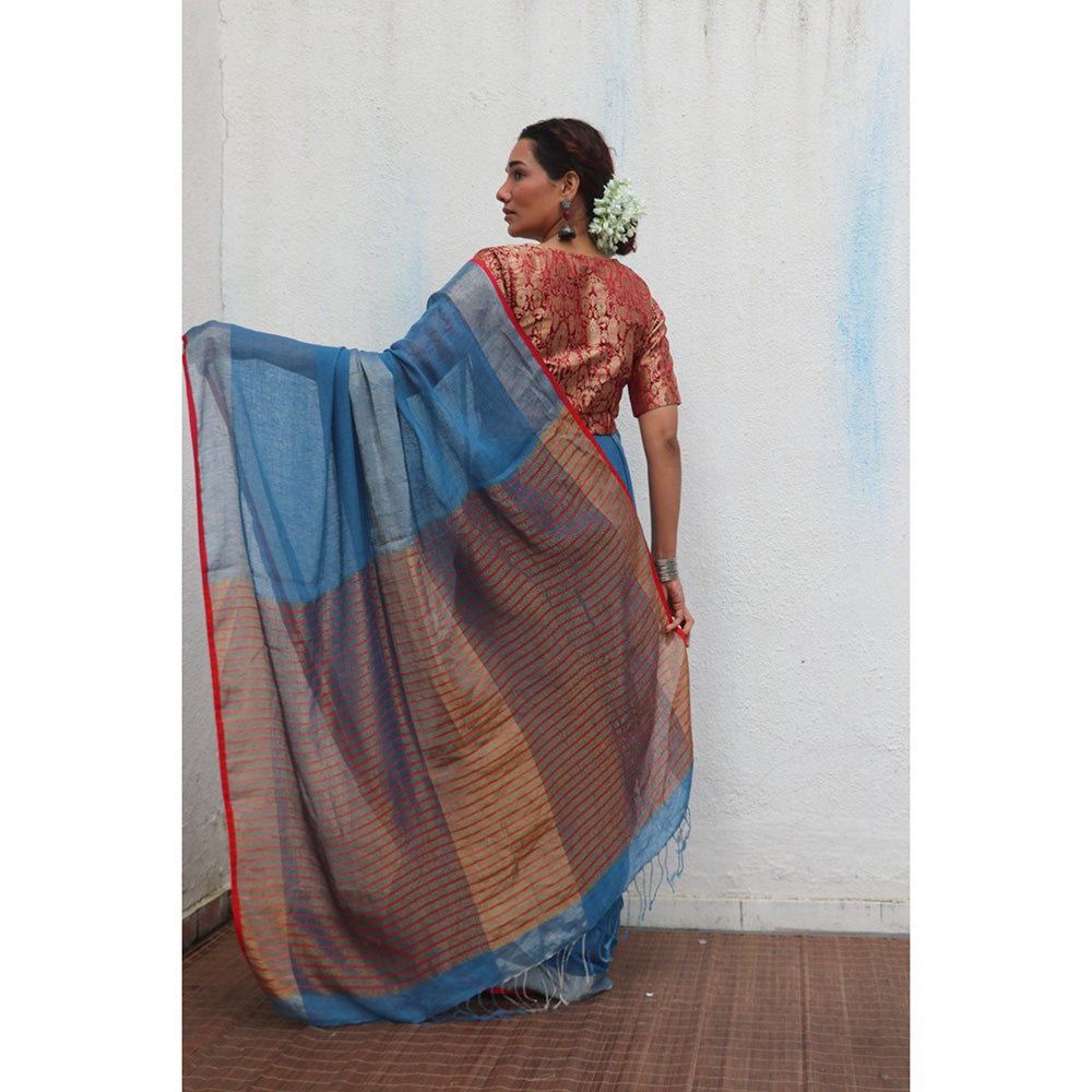 Chidiyaa Jheel Varsha Handwoven Linen Zari Saree without Blouse